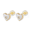 Natural Shell & Enamel Heart Stud Earrings with Cubic Zirconia EJEW-N011-79D-2