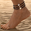 3Pcs Glass Seed Beaded & Starfish Synthetic Turquoise Stretch Anklets for Beach WGF8999-03-1