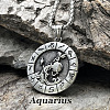Flat Round with Engraved Twelve Constellation Alloy Pendant Necklace for Women Men WG25F4B-12-1