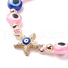 Evil Eye Resin Bead & Starfish Alloy Rhinestone Braided Beaded Bracelets for Girl Women BJEW-JB08740-05-4