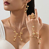 Iron Round Beaded Collar & Stud Earrings & Cuff Bangles & Rings Sets FS-WG833C7-01-2