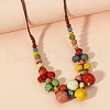 Bohemian Porcelain Round Beaded Imitation Leather Cord Bib Necklaces for Women FS-WG95F0C-01-1