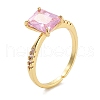 Mother's Day Rings Rectangle Rack Plating Brass Micro Pave Cubic Zirconia Solitaire Ring RJEW-Z059-10G-01-1