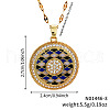 Bohemian Style Brass Blue & Black Enamel Grid Sun Pendant Necklace with Clear Cubic Zirconia JF9651-1-2