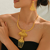 Vintage Brass Fan Tassel Necklaces & Earrings Set for Bride Wedding OP7921-4