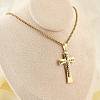 304 Stainless Steel Clear Cubic Zirconia Religion Cross Pendant Box Chain Necklaces for Men NJEW-S387-06G-2