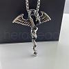 Vintage Stainless Steel Jet Rhinestone Winged Dragon Pendant Punk Hip-hop Necklaces for Men IL6060-3