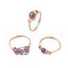 3Pcs 3 Styles Natural Rose Quartz & Amethyst & Green Aventurine Finger Rings RJEW-JR00745-7