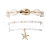 3Pcs 3 Styles Glass Seed Beads Stretch Bracelets & Charm Bracelets & Natural Mixed Cowrie Shell Beads Braided Bracelets BJEW-TA00639-2