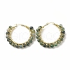 Natural Moss Agate Beaded Hoop Earrings for Women EJEW-C003-03G-RS-1
