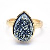 Electroplate Natural Druzy Quartz Crystal Finger Rings RJEW-I055-10G-RS-2