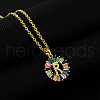 Brass Pave Colorful Cubic Zirconia Initial Ring Pendant Necklaces FS-WGF1437-18-1