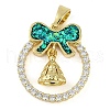 Christmas Theme Rack Plating Brass Micro Pave Cubic Zirconia Pendants KK-U032-14G-02-1