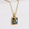 304 Stainless Steel Pave Natural Paua Shell Rectangle Initial Pendant Necklaces for Women FS-WG38E89-12-1