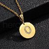 Brass Micro Pave Clear Cubic Zirconia Flat Round with Letter Pendant Necklaces FS-WG00655-15-1
