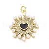 Brass Micro Pave Cubic Zirconia Enamel ABS Imitation Pearl Pendants KK-D325-22G-01-1