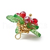 Glass with Round Shell Pearl & Acrylic Charms & Brass Seed Beads Pendants PALLOY-MZ00646-04-4