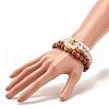 4Pcs 4 Style Natural Quartz Crystal & Lava Rock & Wood Round Beaded Stretch Bracelets Set with Heart BJEW-JB07623-8