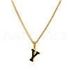 304 Stainless Steel Black Enamel Initial Pendant Twisted Chain Necklaces WG978E8-25-1