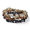 Chips Natural Labradorite & Snowflake Obsidian & Tiger Eye Beaded Stretch Bracelets Sets BJEW-JB05332-05-2