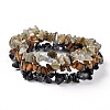 Chips Natural Labradorite & Snowflake Obsidian & Tiger Eye Beaded Stretch Bracelets Sets BJEW-JB05332-05-1