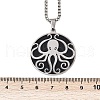 304 Stainless Steel Black Enamel Flat Round with Octopus Pendant Necklaces NJEW-K283-31P-4