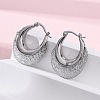 Brass Clear Cubic Zirconia Hoop Earrings EJEW-R025-36P-5