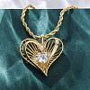 Brass Pave Clear Cubic Zirconia Heart Pendant Necklaces for Women NJEW-K381-07A-G-2