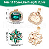 ARRICRAFT 2 Pairs 2 Styles Rectangle/Flower Brass Glass Rhinestone Shoe Decorations AJEW-AR0001-81A-2