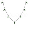 Rhodium Plated 925 Sterling Silver Pave Green Cubic Zirconia Cable Chain Horse Eye Tassel Necklaces for Women NJEW-Q342-13P-1