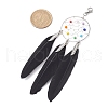 Woven Web/Net with Feather Alloy & Chakra Glass Beads Pendant Decorations HJEW-JM01989-2