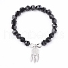 Natural Black Agate(Dyed & Heated) Beads Charm Bracelets BJEW-O162-D01-1