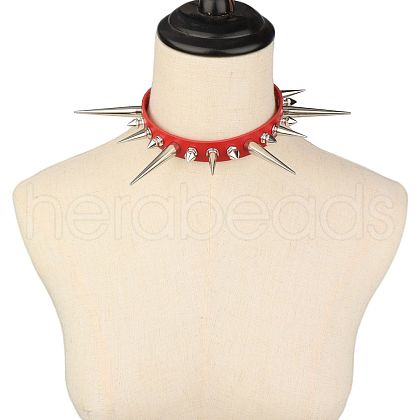 Gothic Style Alloy Spiked Rivet Imitation Leather Choker Necklaces FS-WGF47C0-02-1