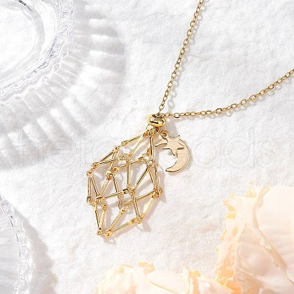 304 Stainless Steel Empty Macrame Pouch Star Moon Pendant Cable Chain Necklaces NJEW-JN05282-03-1