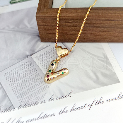 Brass Pave Colorful Cubic Zirconia Heart Initial Pendant Necklaces for Women WGF6021-25-1