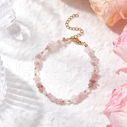 Natural Rose Quartz Chip Beaded Bracelets for Women BJEW-JB11742-11-1
