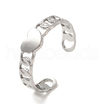 Non-Tarnish 304 Stainless Steel Heart Open Cuff Ring for Women RJEW-E066-02P-1
