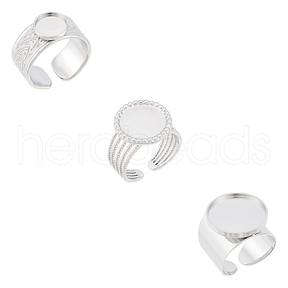 Unicraftale 3Pcs 3 Styles 304 Stainless Steel Open Cuff Finger Ring Cabochon Settings STAS-UN0059-66P-1