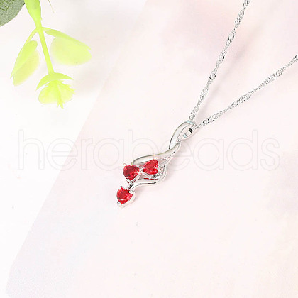 Zinc Alloy Pave Red Cubic Zirconia Pendant Necklaces for Women FS-WGB158F-04-1