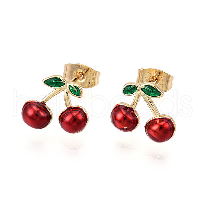 Brass Enamel Stud Earrings EJEW-G430-06C-G-1