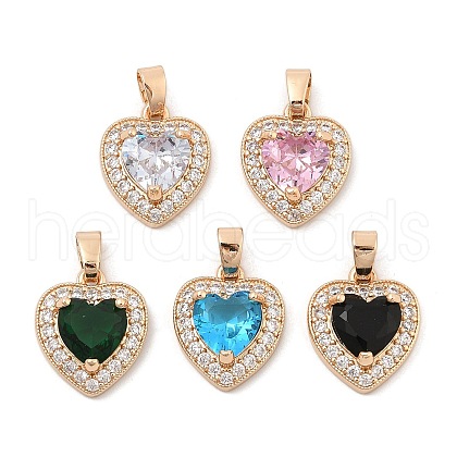 Rack Plating Leaf Brass Clear Cubic Zirconia With Glass Pendants KK-S407-17KCG-1