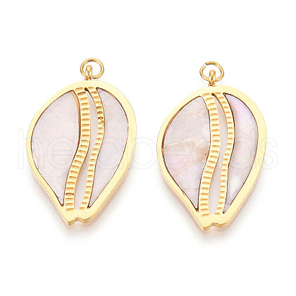 304 Stainless Steel Pave Natural Shell Pendants STAS-N115-21A-G-1