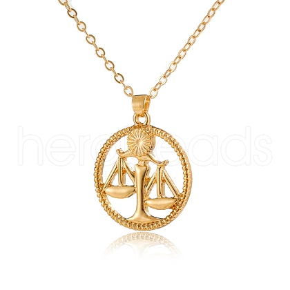 Alloy Flat Round with Constellation Pendant Necklaces PW-WG52384-07-1