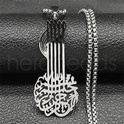 304 Stainless Steel Viking Knot Guitar Pendant Box Chain Necklaces for Women Men NJEW-S007-03P-1