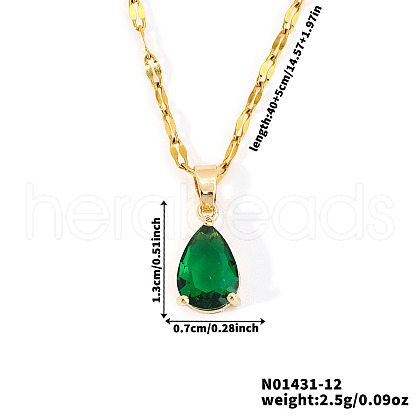 Brass Pave Cubic Zirconia Teardrop Pendant Necklaces for Valentine's Day NV7973-11-1