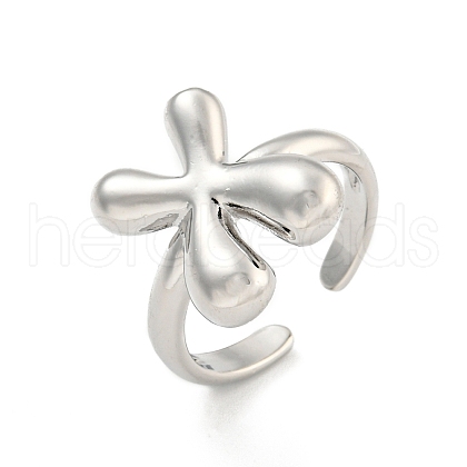 Brass Letter Open Cuff Rings for Women RJEW-G313-01X-P-1