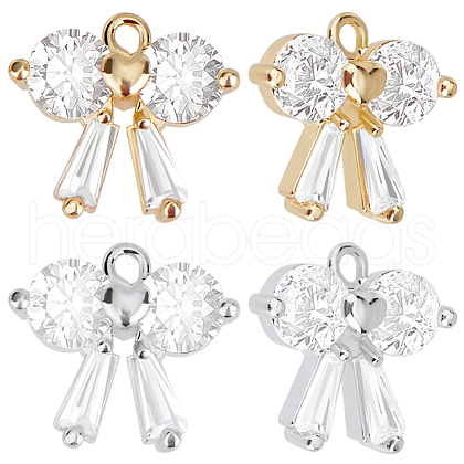 Beebeecraft 12Pcs 2 Colors Brass with Clear Cubic Zirconia Charms ZIRC-BBC0002-64-1
