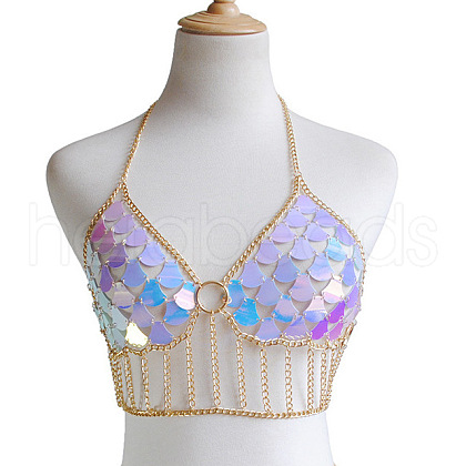 Lilac Acrylic Scale Sequin Alloy Tassel Chain Sexy Chest Body Chains for Beach Party FS-WG189BD-03-1