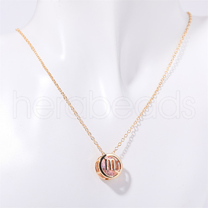 Brass Pave Pink Cubic Zirconia Flat Round with Constellation Pendant Necklaces WGDD0B3-11-1