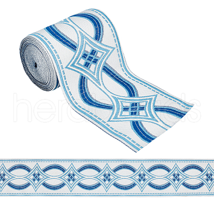 5M Ethnic Style Polyester Rhombus Jacquard Ribbon OCOR-WH0101-19B-1